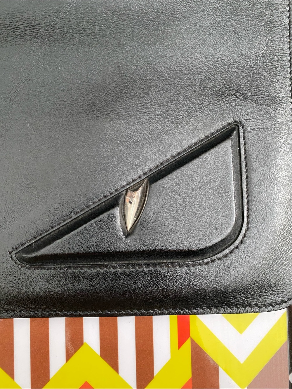 Fendi Black Leather Monster Clutch with Silver Eyes - Picture 2 of 9